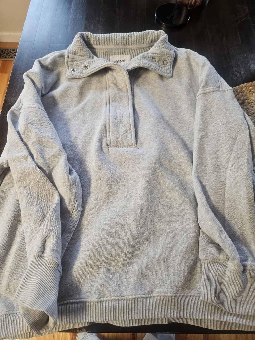 aerie Light Gray Pullover Snap-Detail Sweatshirt